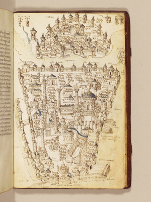Map of Constantinople, illustration from the 'Liber Insularum Archipelagi' (vellum)