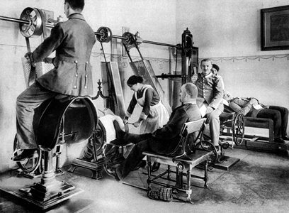 nursing german wounded soldiers : owing to the heigh state of perfection of the medical aid many german wounded soldiers are again made fit for service and will be able to go back to the front 1915