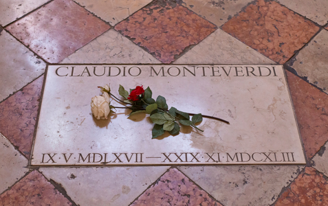 Tombstone of Monteverdi, Basilica di Santa Maria Gloriosa dei Frari, Venice Italy (photo)