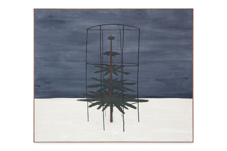 young evergreen II, 2023 (acrylic and charcoal on linen, walnut and brass brad frame)