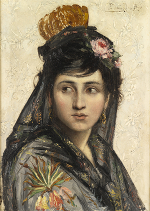 A Travelling Dancer (oil on mahogany panel)