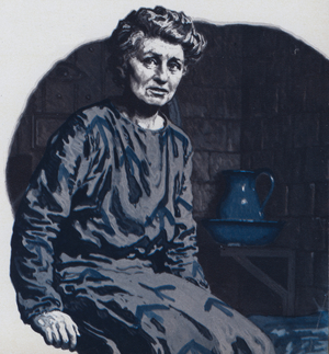 Emmeline Pankhurst in prison (colour litho)