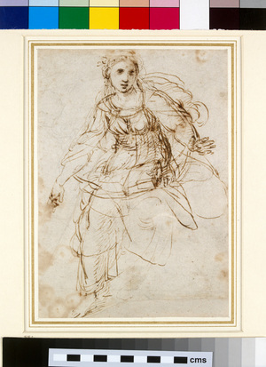 Personification of Theology for the ceiling of the "Stanza dell Segnatura", c.1510 (pen and brown ink, leadpoint, on laid paper, lower margin made up)