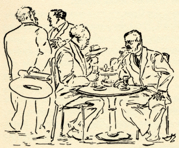 Richard Strauss and Hugo von Hofmannsthal at café table, 1927 (drawing)