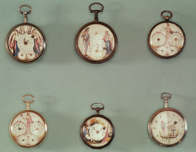 Six pocket watches decorated with Revolutionary symbols (metal & enamel)