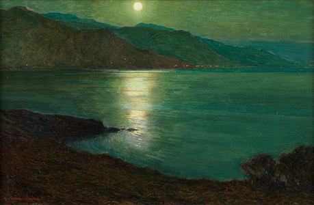 Moonlight - The Lights of Ventimiglia (oil on canvas laid on board)