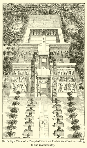 Bird's Eye View of a Temple-Palace at Thebes, restored according to the monuments (engraving)