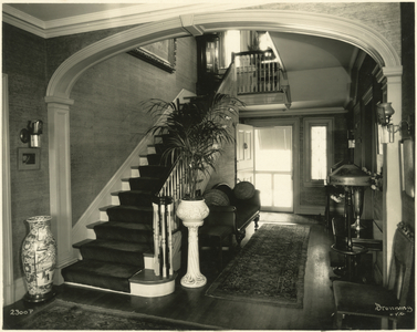 Grand View Lodge, Greenwich, Connecticut - Interior showing stairway, New York, USA, c.1920-38 (gelatin silver photo)