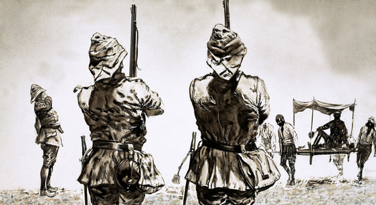 Walter Greenway, disguised as a high-ranking German ammunitions inspector (gouache on paper)