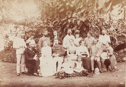 Group portrait taken in the Botanical Gardens, Calcutta, 1889 (b/w photo)
