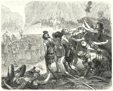 Humiliation of the Roman army by the Samnites at the Caudine Forks, 321 BC (engraving)