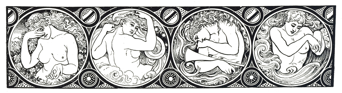 Vignette depicting Earth, Air, Fire and Water
