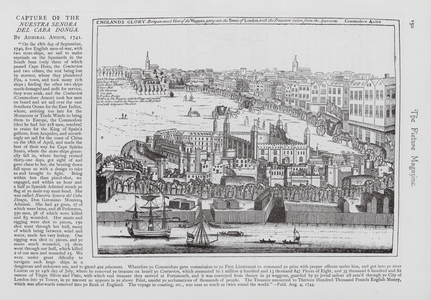 Capture of the galleon, Nuestra Senora del Caba Donga by Admiral Anson, 1741 (engraving)