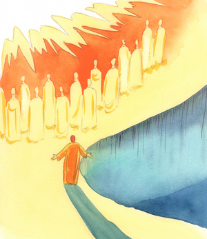 All the souls in Purgatory join in our prayers, as we praise the Father, through Christ, in the Spirit, at Mass, 2005 (w/c on paper)
