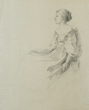 Seated woman in profile (pencil on paper)