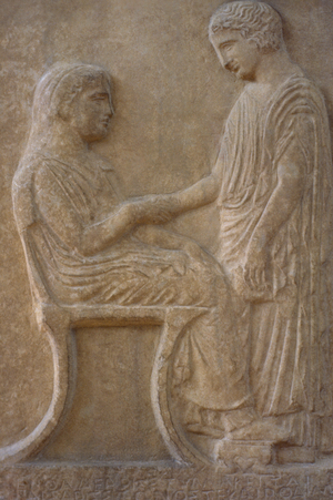 Funerary stele of Aristylla, 430-25 BC Attic, Marble, From Piraeus, Greece