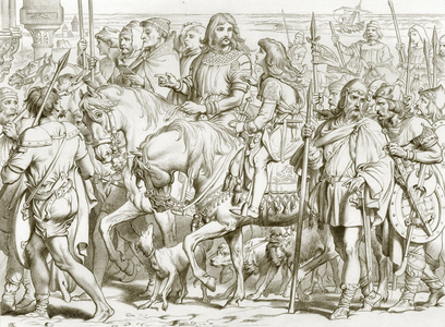 Hereward enters the consecrated fortress of St Bertin (engraving)