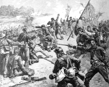 American Civil War-Starke Louisiana Brigade fighting with stones at the embankment near the Deep Cut