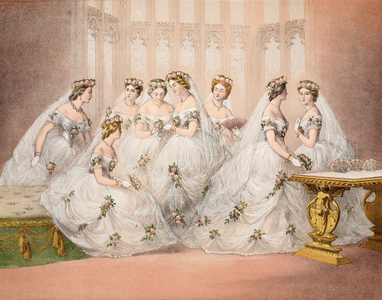 The Bridesmaids, 10th march, 1863, from 'A Memorial of the Marriage of Edward VII and Alexandra of Denmark', pub. 1864 (chromolitho)