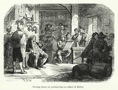 Drolling faisant des portraits dans un cabaret de Dublin (engraving)