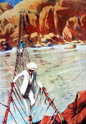 Colour illustration from a book depicting the perilous crossing