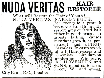 Advertisement for Nuda Veritas hair restorer