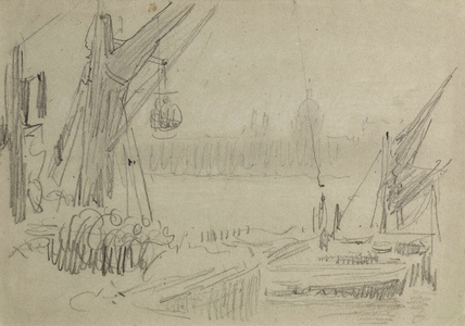 On the Thames, c.1890 (pencil on paper)