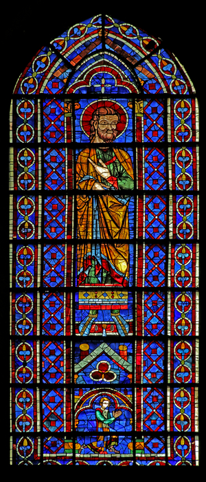 An unidentfied figure with the donor - a Mauclerc below (w120) (stained glass)