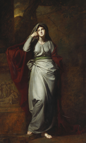 Il Penseroso, or Melancholy: A Female Figure, Full Length, Wearing Pale Green Robes, Standing in a Landscape, Resting Her Left Elbow on a Pedestal Bearing a Classical Frieze, (oil on canvas)