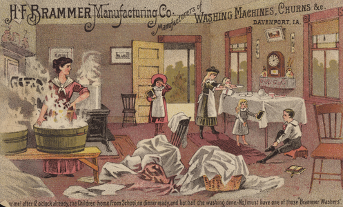 Woman Washing by hand in Laundry Tubs (chromolitho)