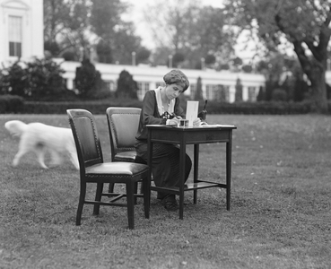 First Lady Grace Coolidge Voting by Mail, White House Lawn, Washington DC, USA, 1924 (b/w photo)