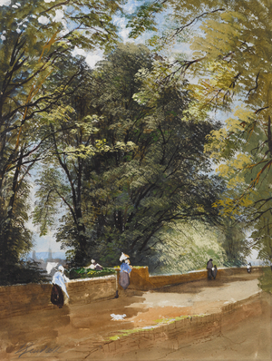 On the Castle Wall, Exeter, c.1860 (w/c & gouache on paper)