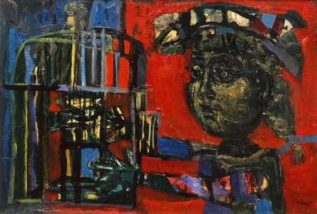 Woman with a Bird Cage, c.1951 (oil on paper board)