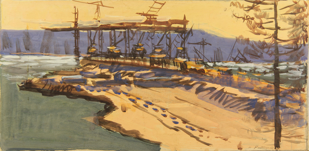 The Hydro Power Plant in Bratsk under construction, 1961 (tempera on paper)