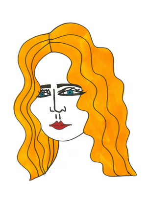 Wavy Blonde Hair, 2024 (pen with paint on paper)