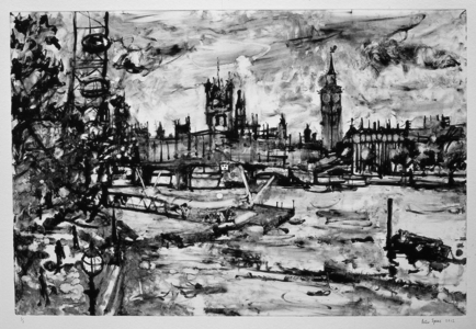 Parliament from the Jubilee Bridge, 2012 (monotype)