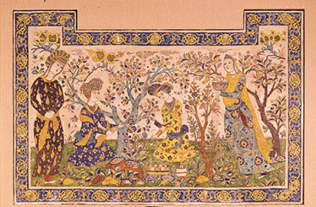 Wall Sheathing: entertainment in a garden, 16th-17th century (ceramic tile)