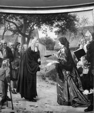 Settlement of the Huguenots in Brandenburg from 1685 (b/w photo)