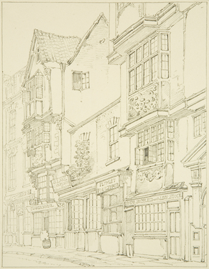 Old Houses adjoining Mary-le-Port Church (pencil on paper)