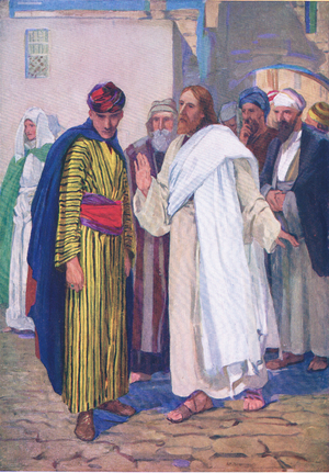 The great refusal, from The Bible Picture Book published by Thomas Nelson, c.1950 (colour litho)