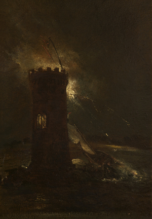 Tabley Tower at Night (oil on canvas)