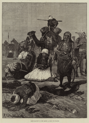 Bashi-Bazouks on the March, a Halt for Prayer (engraving)
