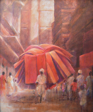 Rug seller on bike, 2019 (acrylic on canvas)