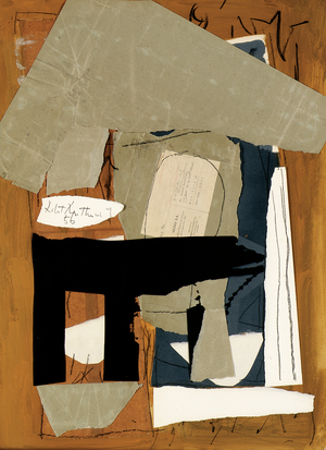Mediterranean Interior and Black Table, 1956 (oil, paper collage & black chalk on board)