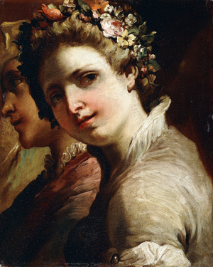 Studies of Heads of a Young Man and Girl,  (oil on canvas)