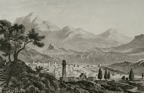 Ancient Armenia. Kars. Panoramic view of Kars, ancient Armenia, 1838 (Engraving)