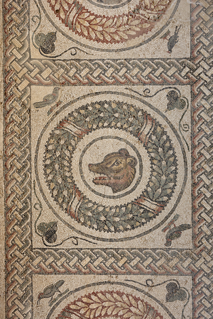 Mosaic floor depicting the head of a bear in the 1st peristyle, c.300 AD (mosaic)