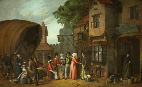 Scene outside an Inn, perhaps at Congresbury, Somerset, c.1824 (oil on panel)