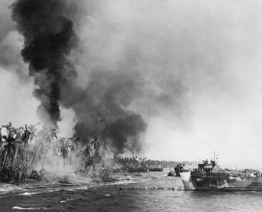 WWII Landing At Leyte Island (b/w photo)