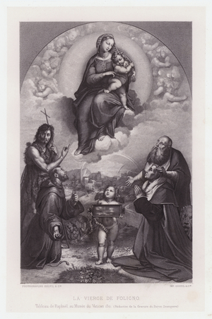La Vierge De Foligno, Tableau de Raphael au Musee du Vatican 1511, Reduction de la Gravure du Baron Desnoyers (engraving)